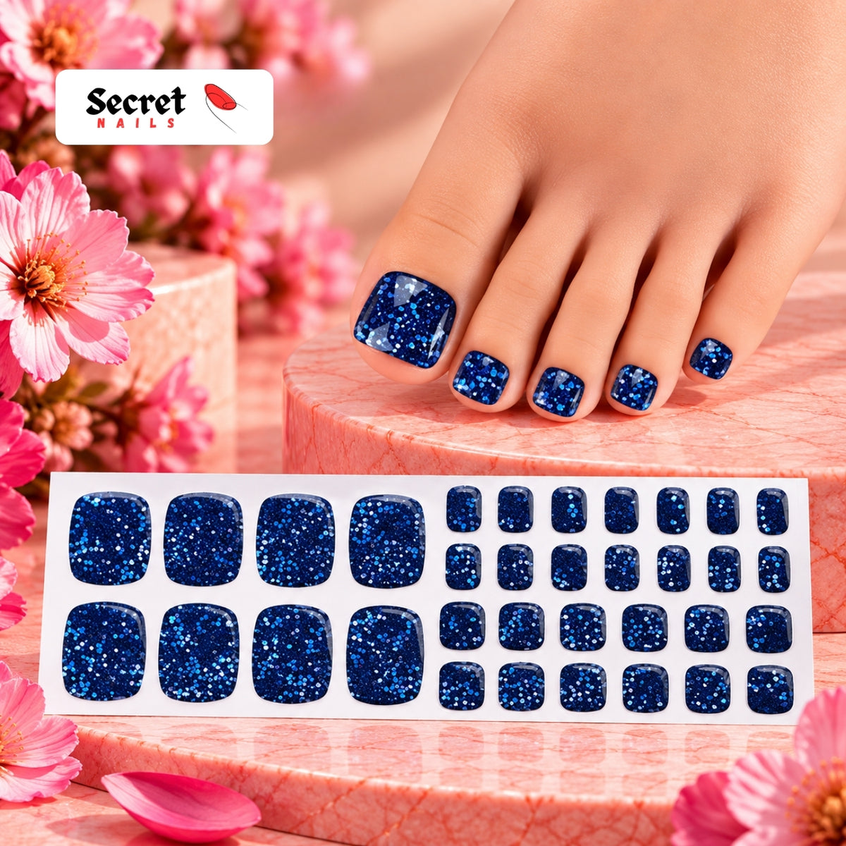 Midnight Sapphire Toe Nails Gel Strips - No UV Lamp Needed