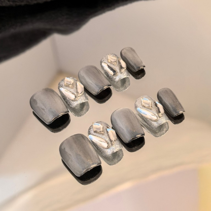 Handmade Reusable Cat Eye Nails - Grayish Black - Secret Teddy