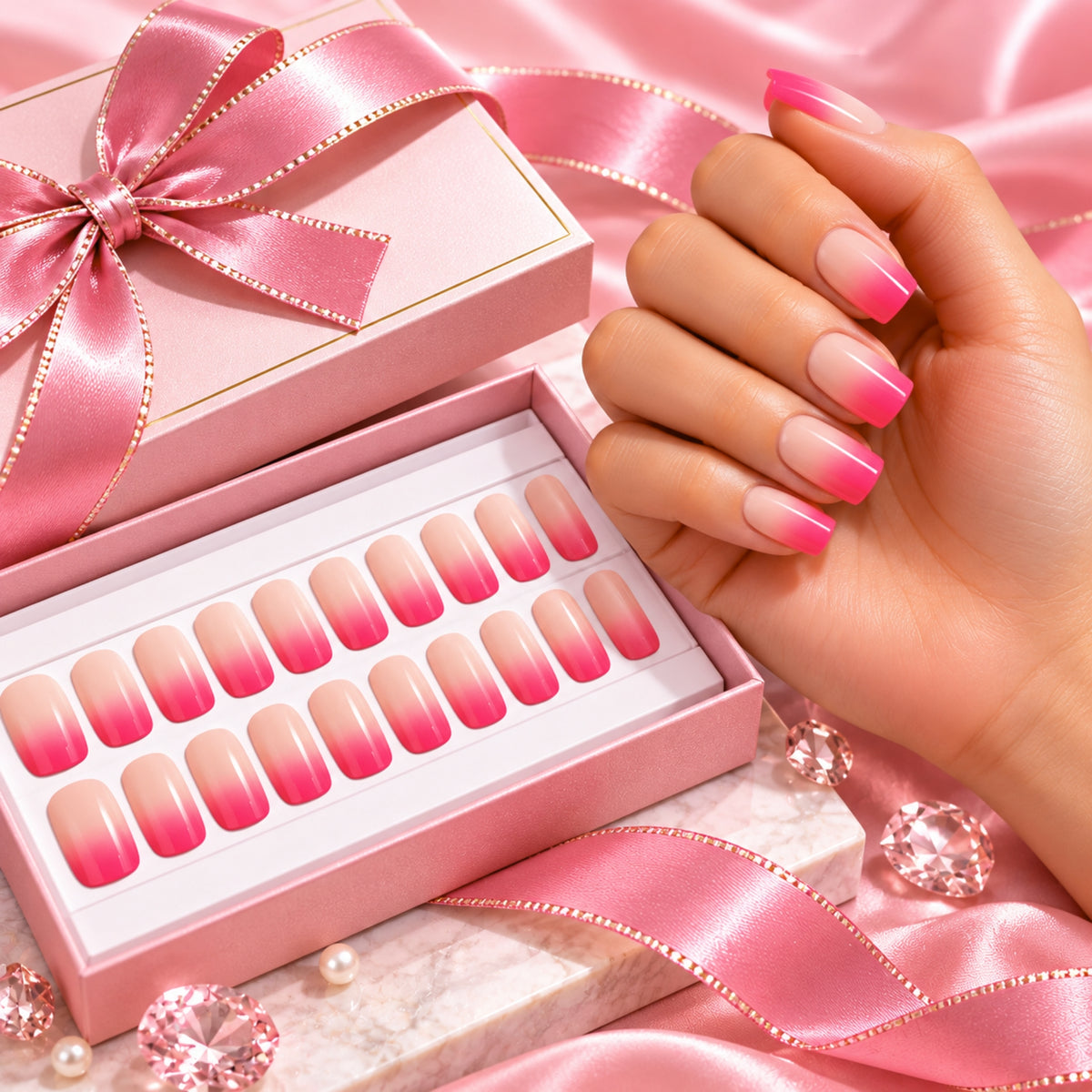 Neon Pink Ombre-Gel Nail Stickers — No UV Lamp Needed - Secret Teddy