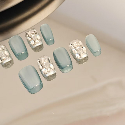 Handmade Reusable Cat Eye Nails - Grayish Blue