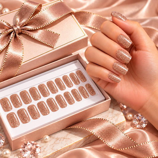 Rose Gold Glitter-Gel Nail Stickers — No UV Lamp Needed - Secret Teddy