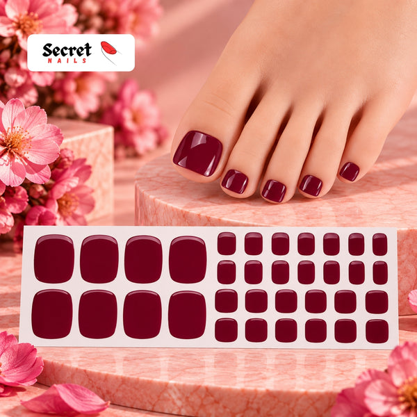 Royal Burgundy Toe Nails Gel Strips - No UV Lamp Needed