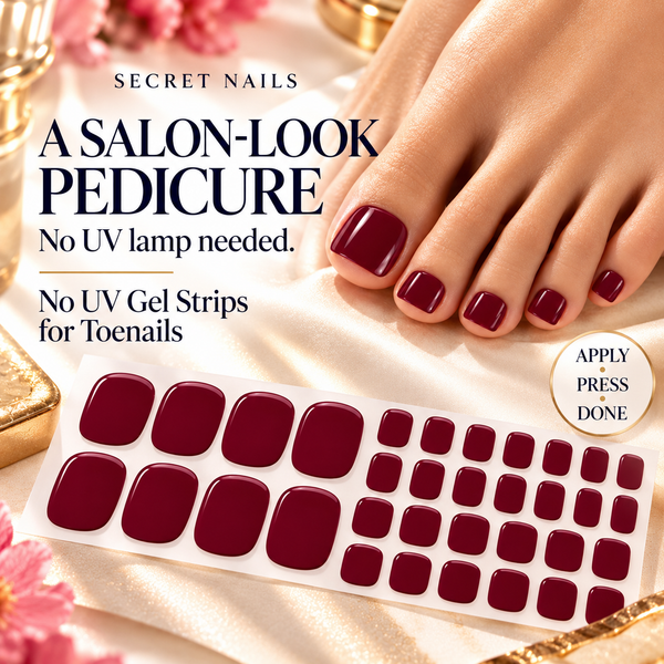 Royal Burgundy Toe Nails Gel Strips - No UV Lamp Needed