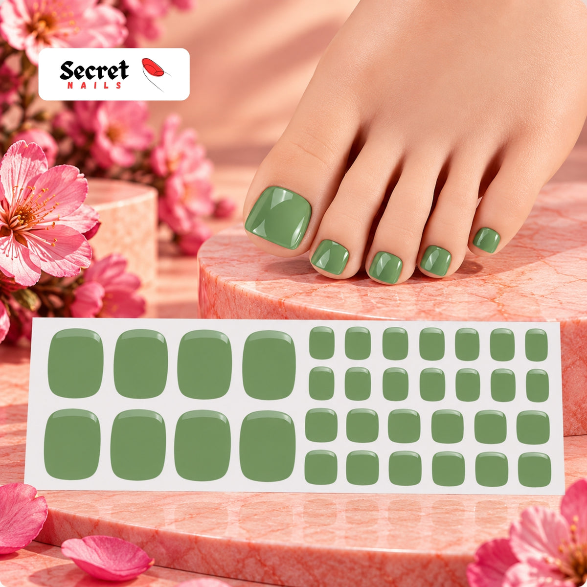 Sage Green Toe Nails Gel Strips - No UV Lamp Needed