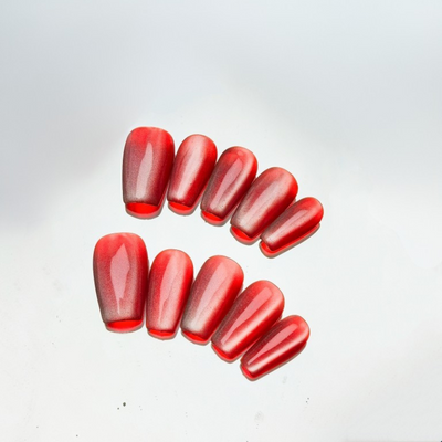 Handmade Reusable Cat Eye Nails - Red Shade