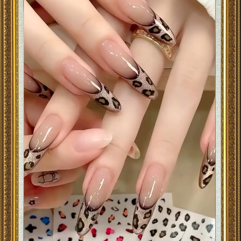 Handmade Reusable Long Oval Nails - Tiger Print