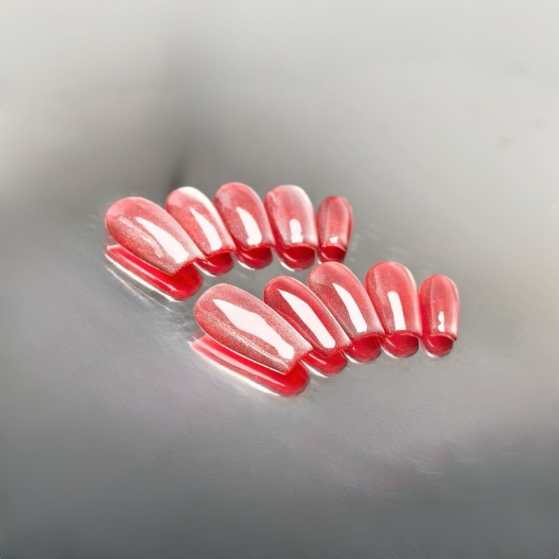 Handmade Reusable Cat Eye Nails - Red Shade