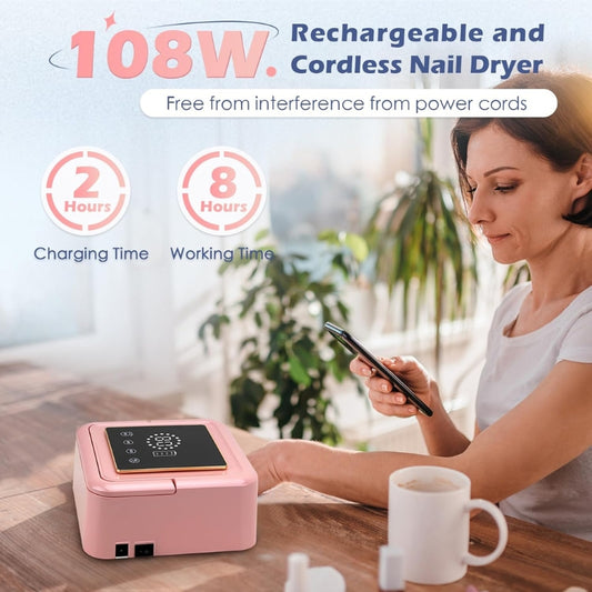 CureBeam Pro – 108W Cordless UV Nail Lamp for Opaque Nails, Gel Polish & Solid Gel Adhesive - Secret Teddy