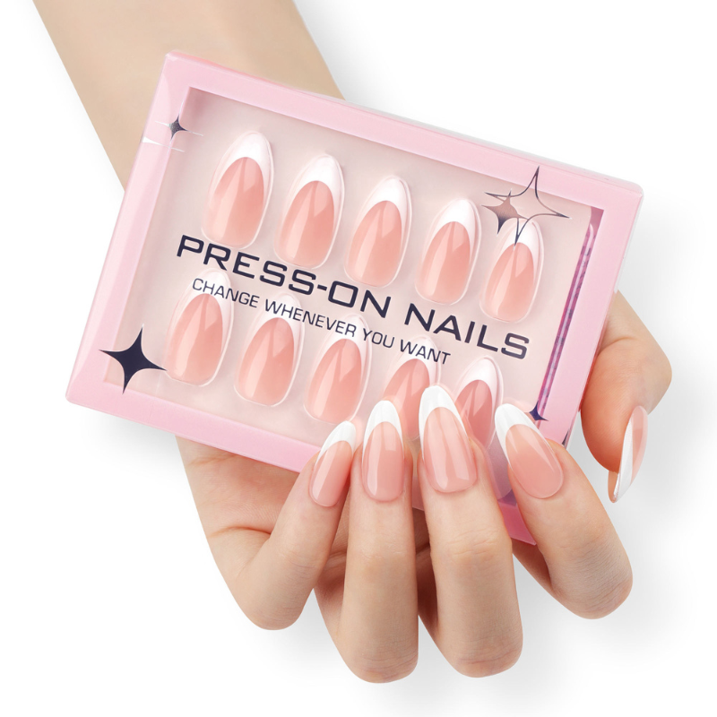 Press-On French Almond Nails – 30 Pieces for Salon-Quality Nails