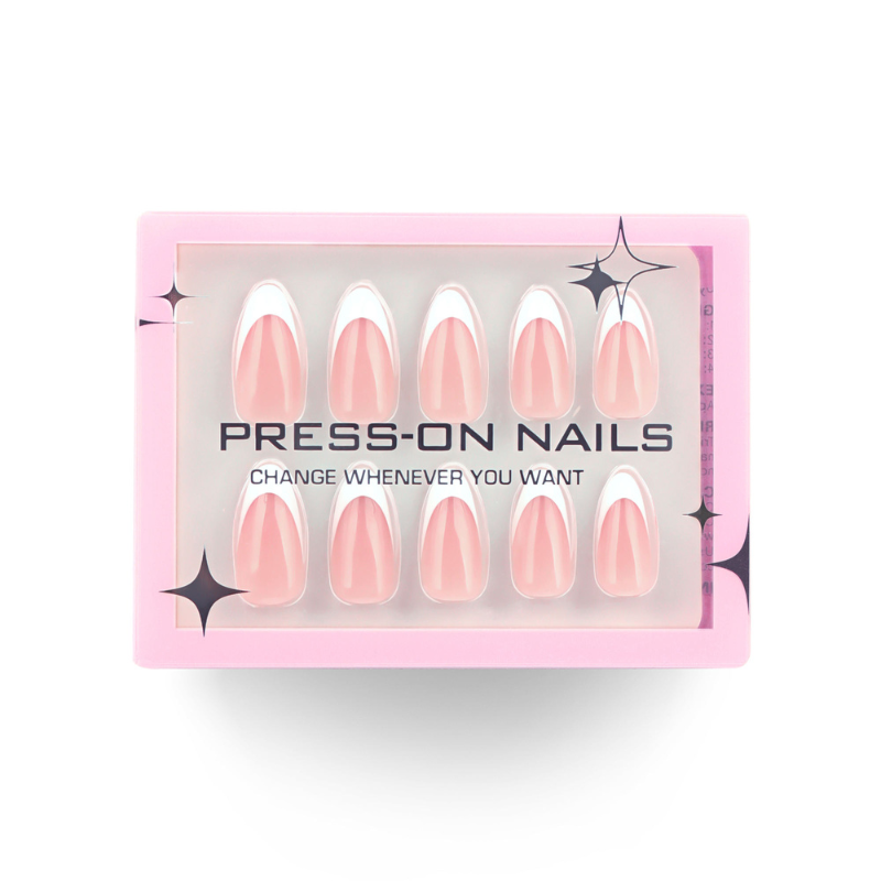 Press-On French Almond Nails – 30 Pieces for Salon-Quality Nails