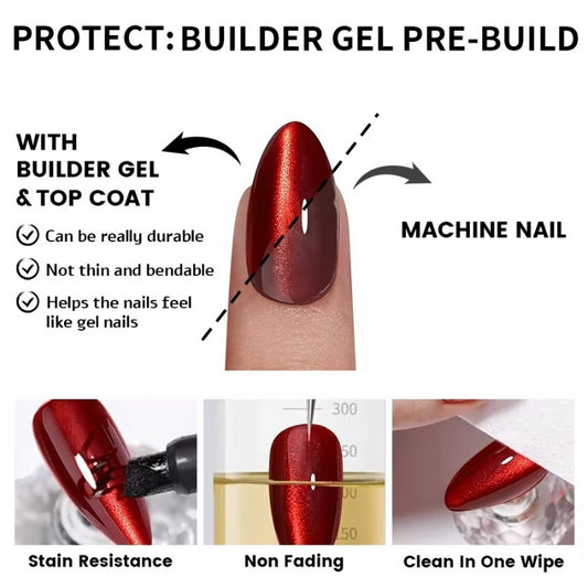 Cherry Wine Crystal Cat Eye Short Nails | Reusable Nails