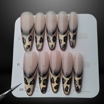 Handmade Reusable Long Oval Nails - Tiger Print - Secret Teddy