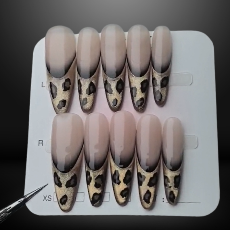 Handmade Reusable Long Oval Nails - Tiger Print