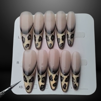 Handmade Reusable Long Oval Nails - Tiger Print