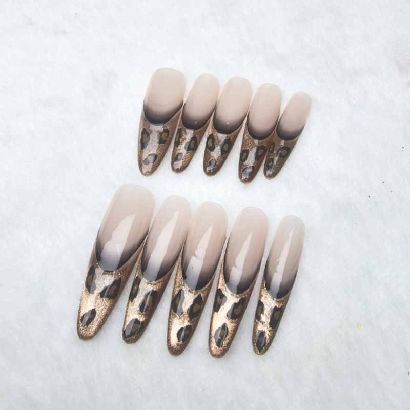 Handmade Reusable Long Oval Nails - Tiger Print - Secret Teddy