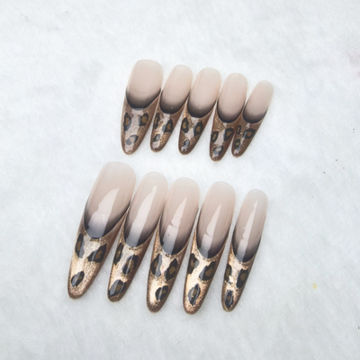 Handmade Reusable Long Oval Nails - Tiger Print