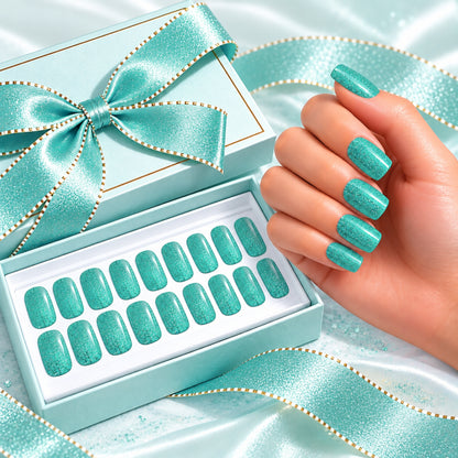 Turquoise Glitter-Gel Nail Stickers — No UV Lamp Needed - Secret Teddy