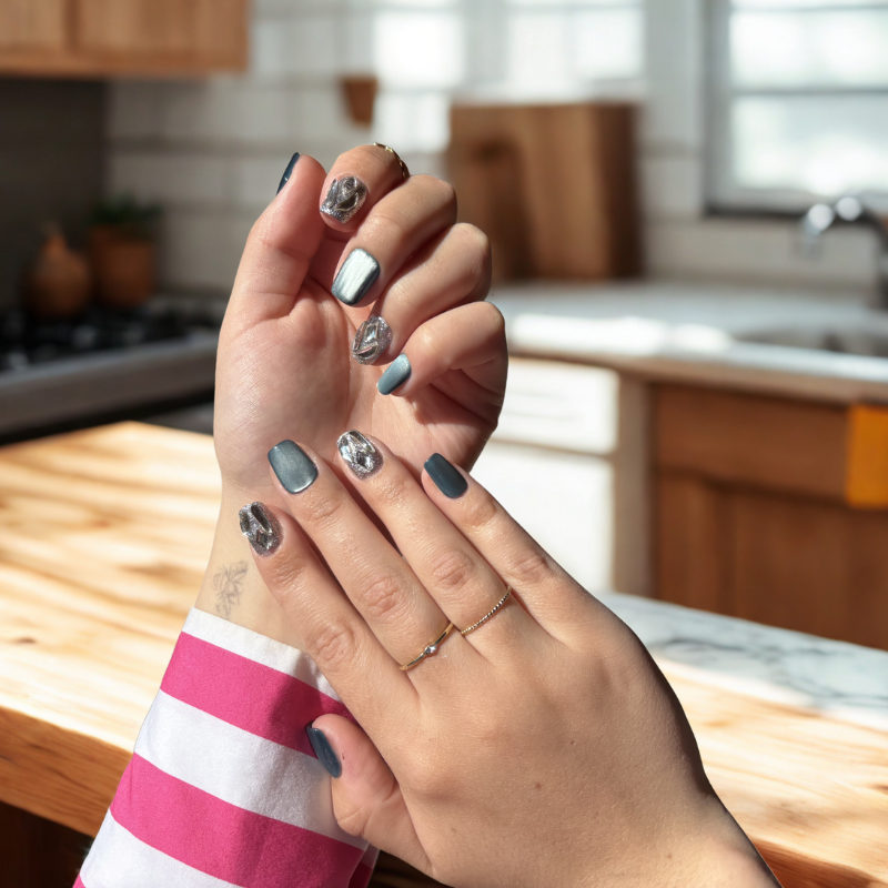 Handmade Reusable Cat Eye Nails - Grayish Blue