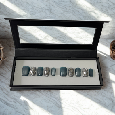 Handmade Reusable Cat Eye Nails - Grayish Blue