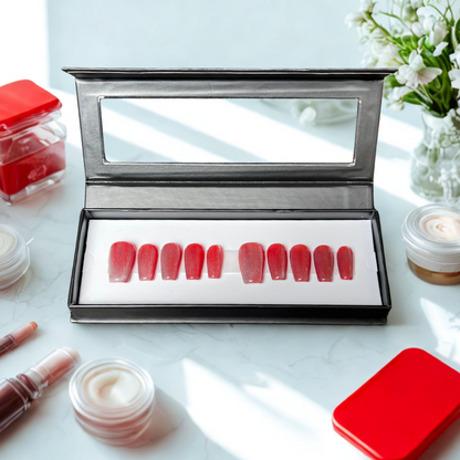 Handmade Reusable Cat Eye Nails - Red Shade