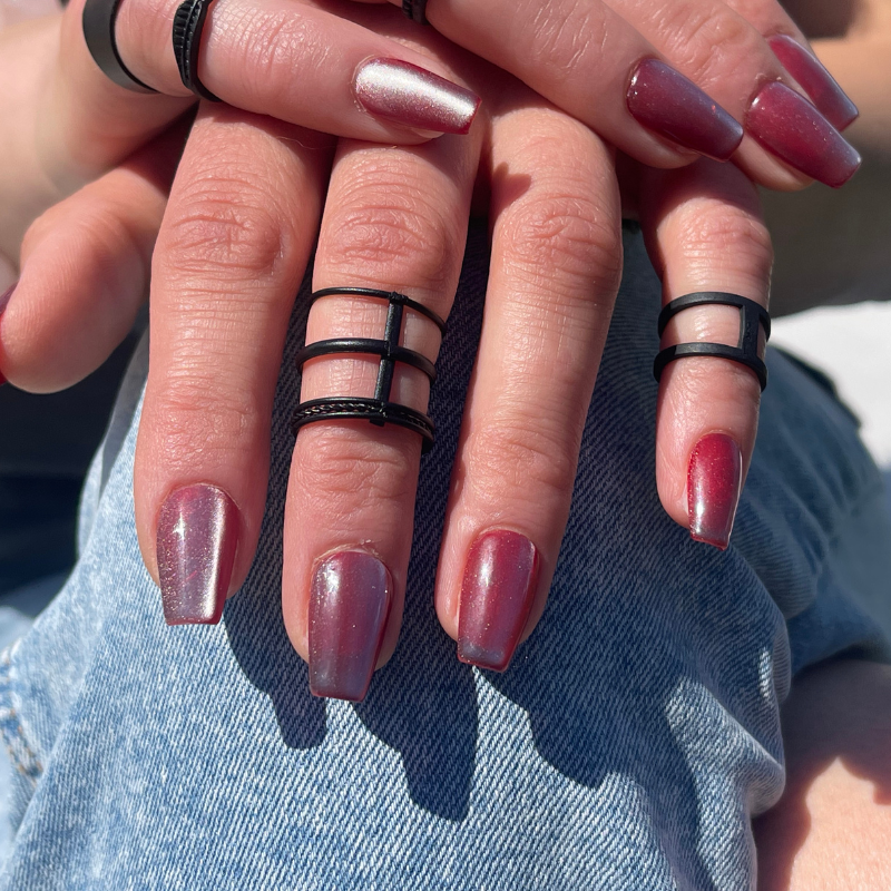 Handmade Reusable Cat Eye Nails - Red Shade