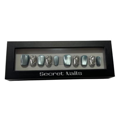 Handmade Reusable Cat Eye Nails - Grayish Blue