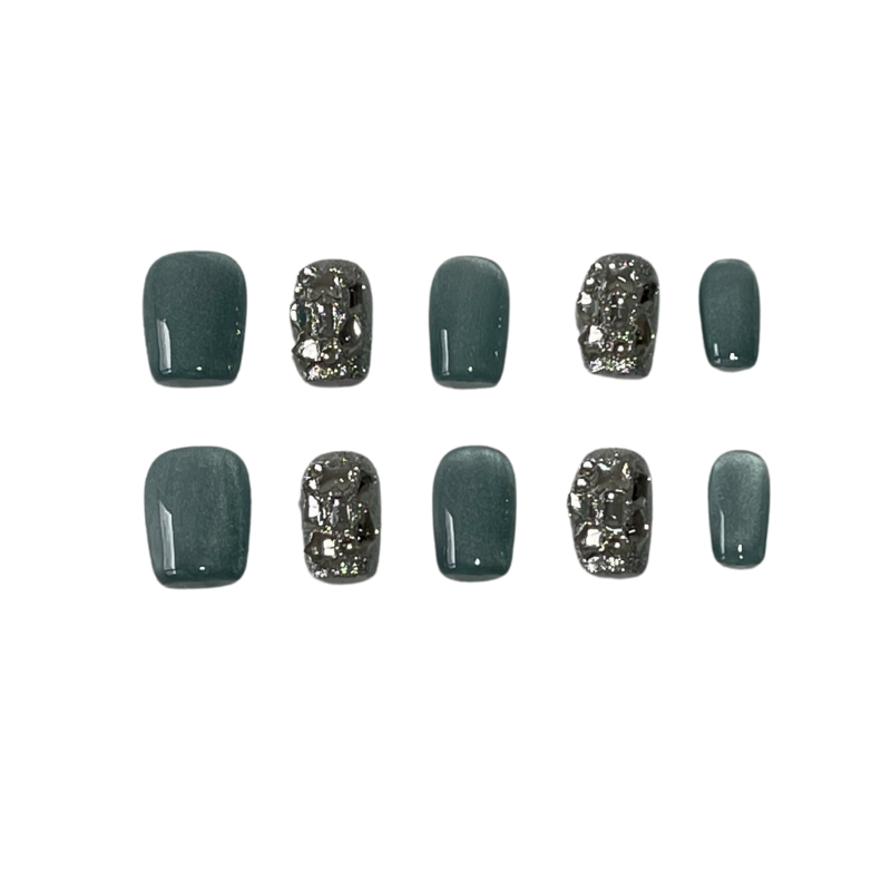 Handmade Reusable Cat Eye Nails - Grayish Blue