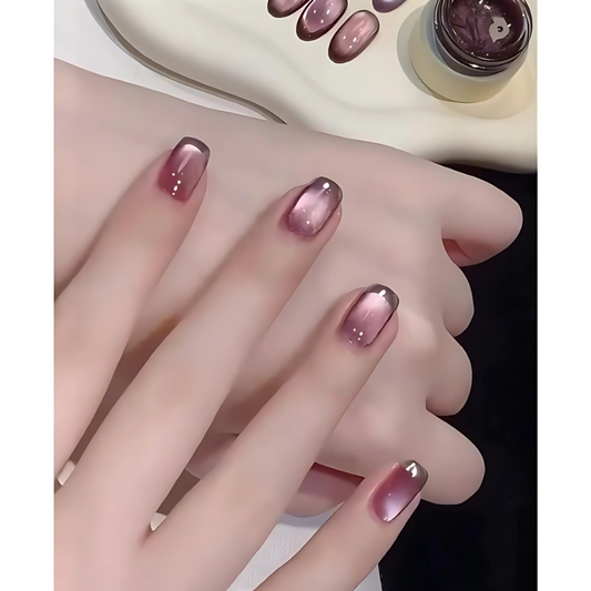 Handmade Reusable Nails - Blush Chrome - Secret Teddy