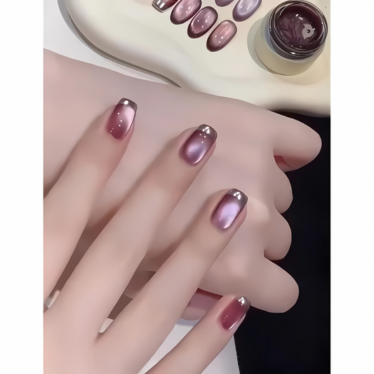 Handmade Reusable Nails - Blush Chrome - Secret Teddy