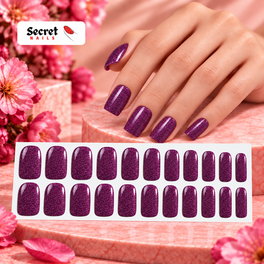 Dark Purple Glitter-Gel Nail Stickers — No UV Lamp Needed - Secret Teddy