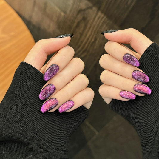 Handmade Reusable Cat Eye Nails - Purple Royal Stardust - Secret Teddy