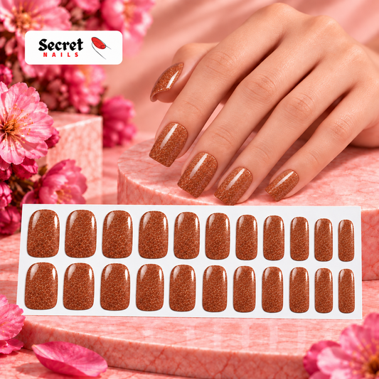 Copper Glitter-Gel Nail Stickers — No UV Lamp Needed - Secret Teddy