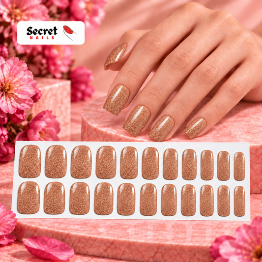 Rose Gold Glitter-Gel Nail Stickers — No UV Lamp Needed