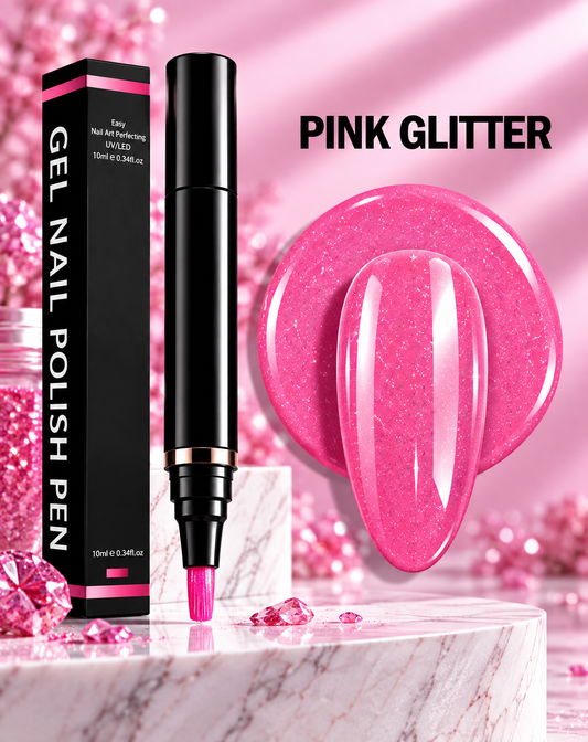 Gel Nail Polish Pen – Pink Glitter – 090 - Secret Teddy