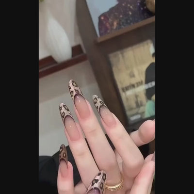 Handmade Reusable Long Oval Nails - Tiger Print