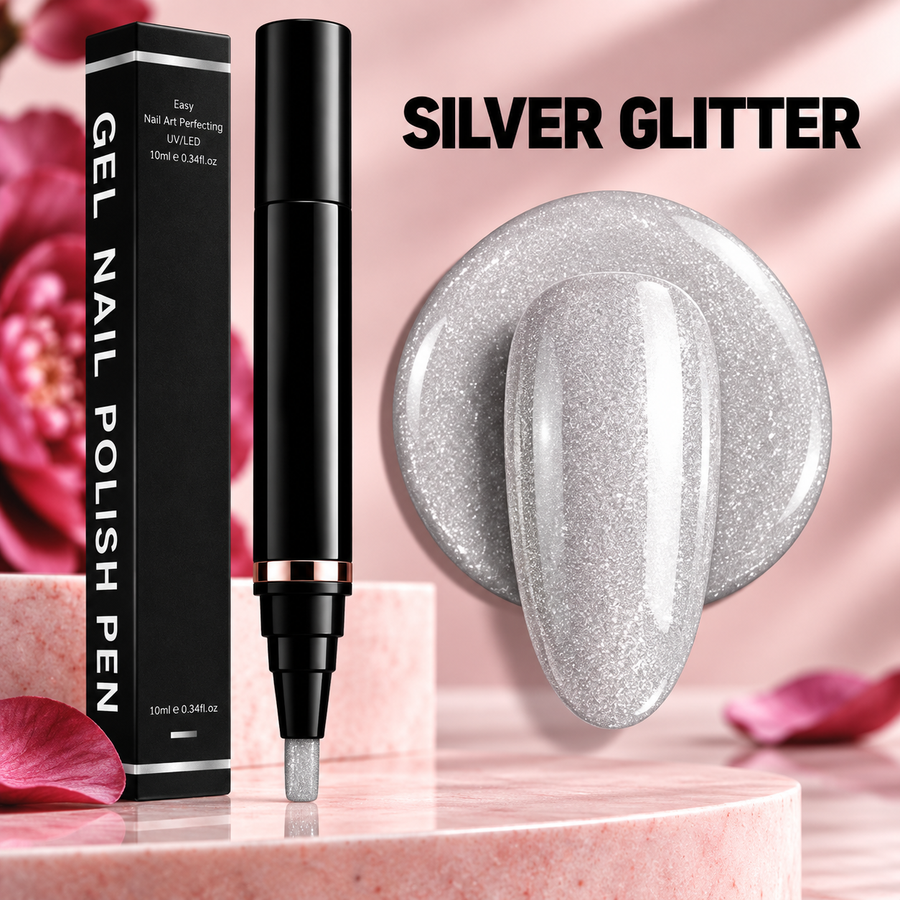 Gel Nail Polish Pen – Silver Glitter – 087 - Secret Teddy